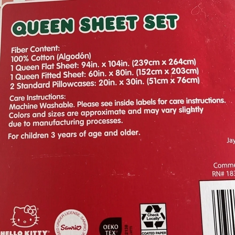 🆕 Hello Kitty Sheet Set Queen Festive Holiday Christmas Wreath Cotton
